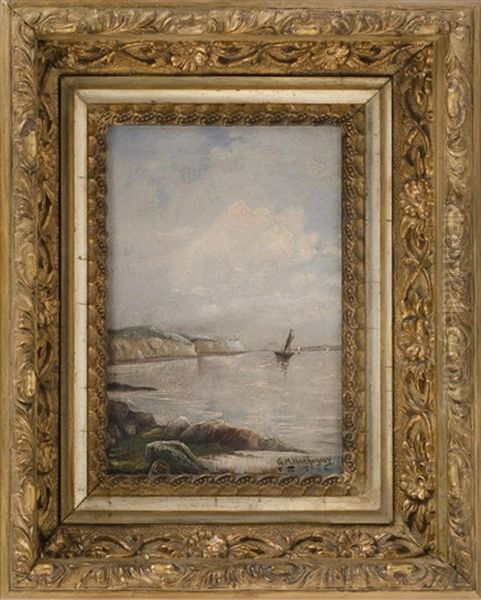 Boat Off A Cliff-lined Coast Oil Painting by George M. Hathaway
