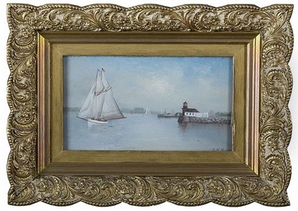 Sailing Off Breakwater Light, Rockland, Maine Oil Painting by George M. Hathaway