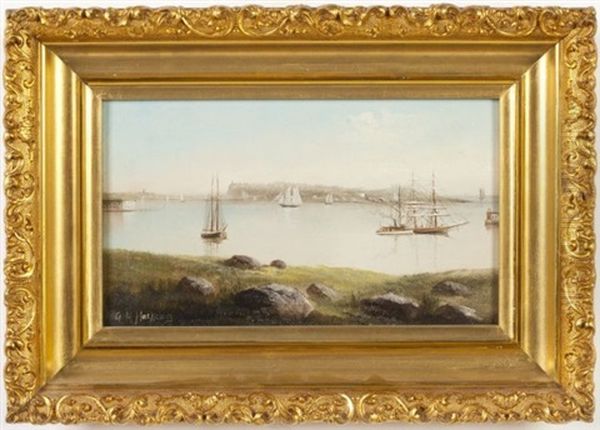 Maine Harbor Oil Painting by George M. Hathaway