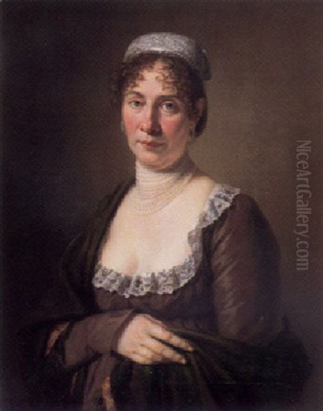 Bildnis Einer Munchner Burgersfrau Mit Riegelhaube Und Reichem Perlschmuck Oil Painting by Joseph Hauber