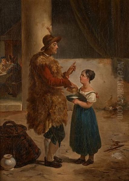 Servante Et Son Maitre Dans Une Cour De Ferme Oil Painting by Hortense Haudebourt Lescot