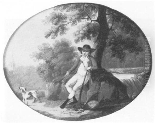 Sportsman With His Game By A Waterfall Oil Painting by Moses Haughton