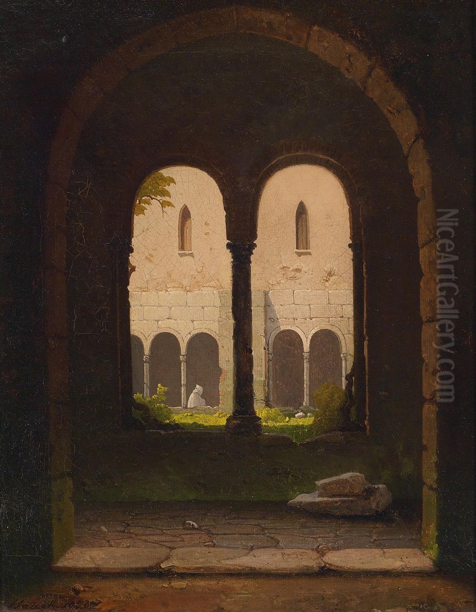 Blick Durch Einen Klostergang Oil Painting by Gustav Von Haugk