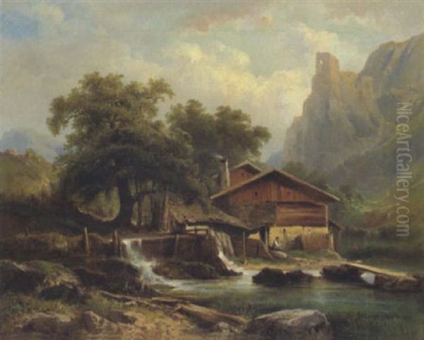 Bei Scharrenstein In Oberosterreich Oil Painting by Carl Haunold