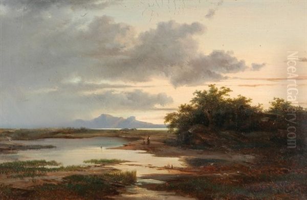 Teichlandschaft Mit Figurenstaffage Oil Painting by Karl Franz Emanuel Haunold