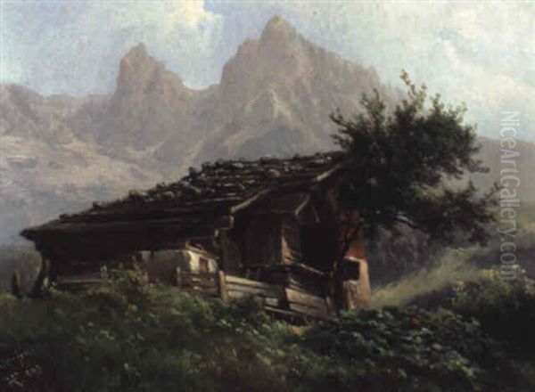Almhutte Bei Werfen Oil Painting by Karl Franz Emanuel Haunold