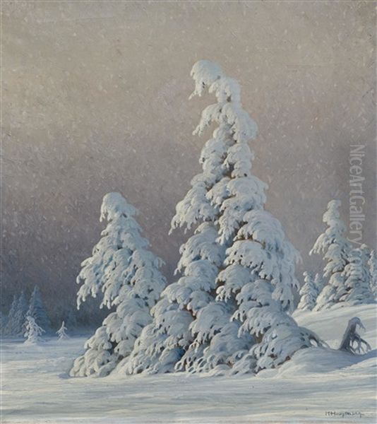 Snow-covered Fir Trees Oil Painting by Karl Hauptmann