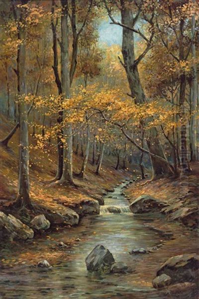 Herbstlicher Waldbach Oil Painting by Karl Hauptmann
