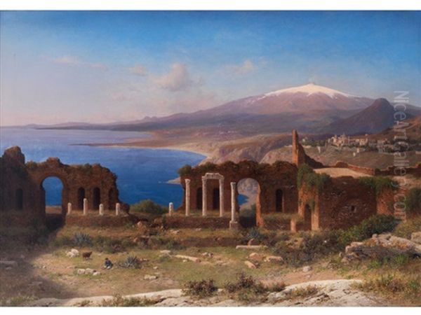 Italienische Landschaft Mit Ruinen Oil Painting by Michael Hauptmann