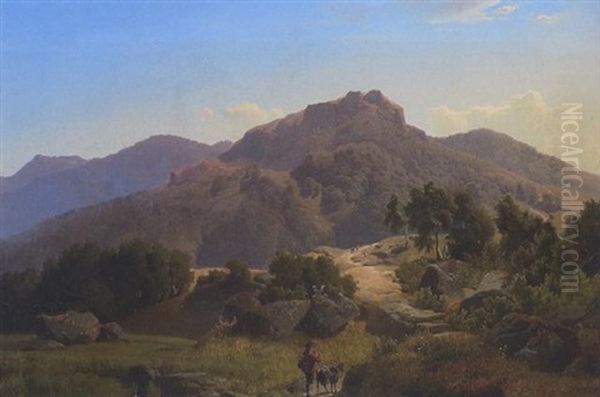 Gebirgslandschaft (silberberg Bei Bodenmais?) Oil Painting by Maximilian Haushofer