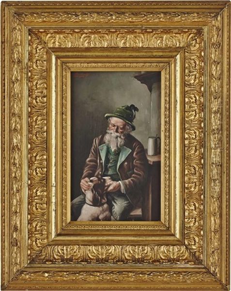 Altbauer Mit Hund; Der Versiegelte Brief (2 Works) Oil Painting by Otto Hausknecht