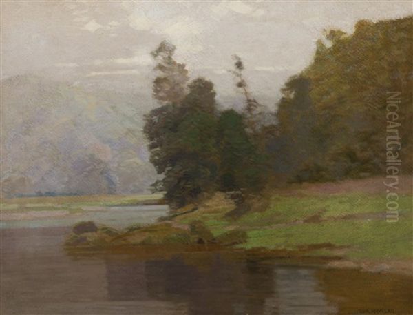 On The Bank Of The Dyje River Oil Painting by Roman Havelka