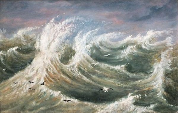 Gulls Over A Rough Seas Oil Painting by Robert Havell Jr.