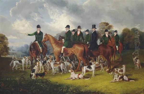 The Beaufort Hunt At Badminton, With W. Long On Wandering Boy, Stanbury On Edith, C. Long, Nash, Davis Sen. On Merrydale, Davis Jun. On Wroughton... Oil Painting by Edmund Havell Jnr.