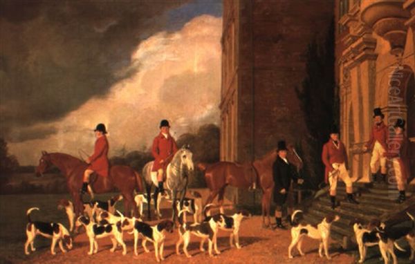 Sir John Cope With His Hounds At Bramshill House Oil Painting by Edmund Havell Jnr.