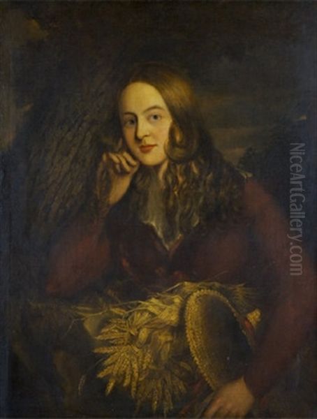 Portrait Of A Girl With Sheaves Oil Painting by Joseph Patrick Haverty
