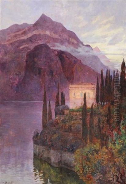 Le Soir Au Lac De Come Oil Painting by Henri Charles Julien Havet