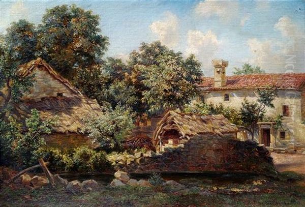 Bauernhof In Naklo Bei Triest Oil Painting by Jan Trentan Havlicek