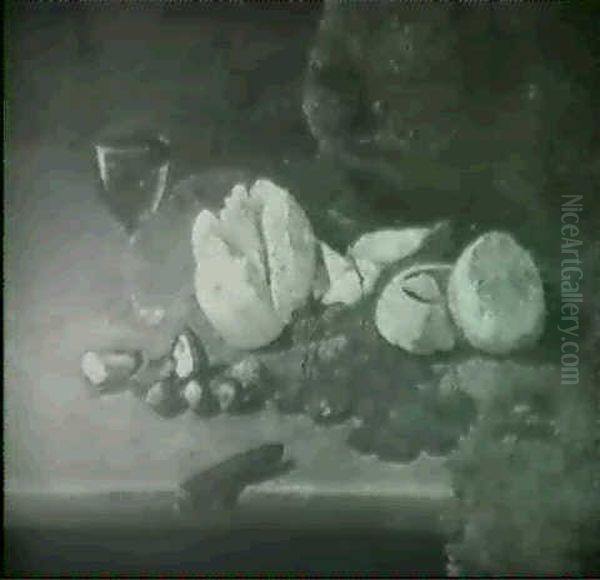 Still Life With Wine,                                       Citrus And Nuts Oil Painting by E.D. Hawthorn