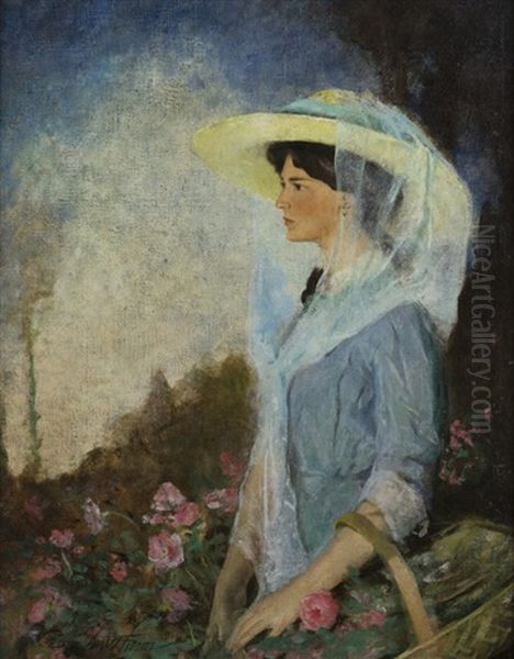 Lady With Basket Of Roses Oil Painting by Charles Hawthorne