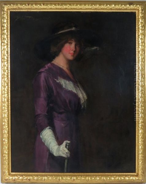 Portrait Of Woman In Lavender Wearing White Gloves Oil Painting by Charles Hawthorne