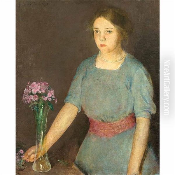 Girl With Vase Oil Painting by Charles Hawthorne
