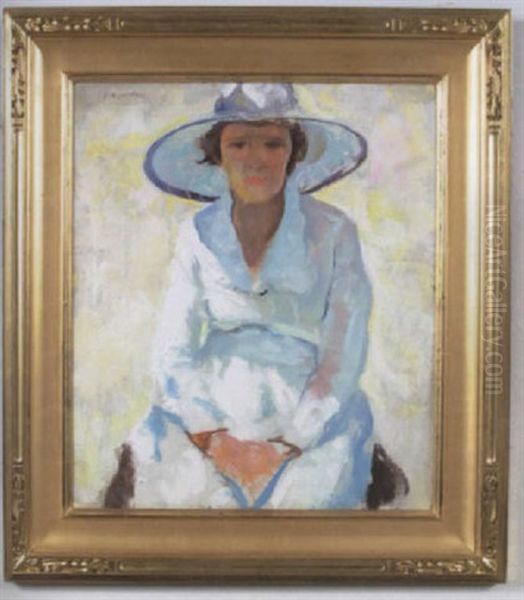 Lady In Summer Dress And Hat Oil Painting by Charles Hawthorne