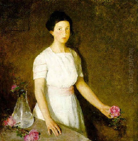 Girl With Red Rose Oil Painting by Charles Hawthorne