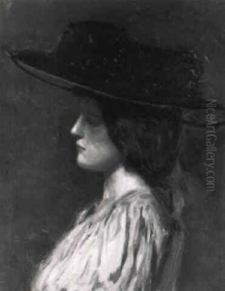 Portrait Of A Lady In A Black Hat Oil Painting by Charles Hawthorne