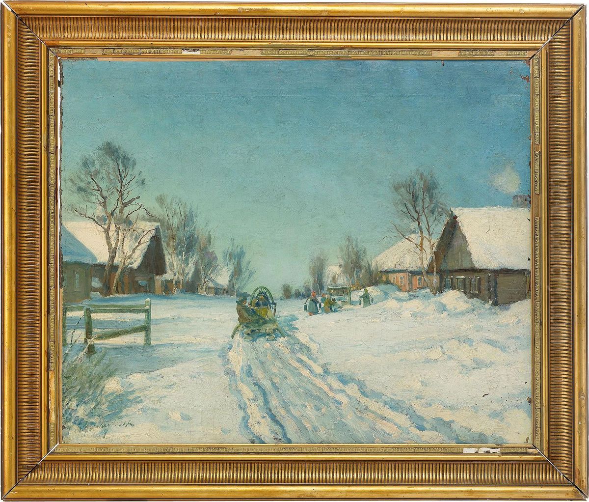 Snow-covered Village Oil Painting by Mikhail Abramovich Balunin