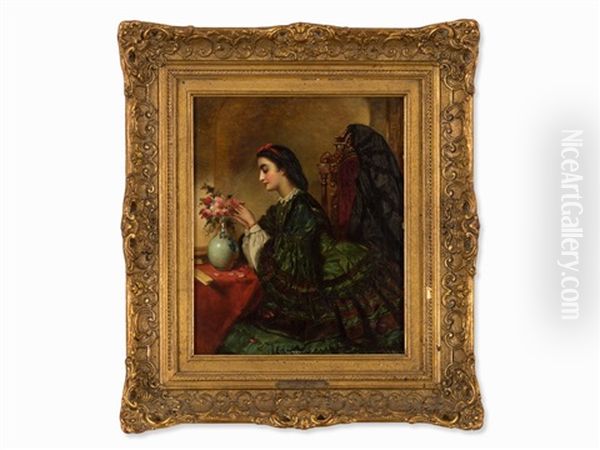 He Loves Me, He Loves Me Not Oil Painting by William M. Hay