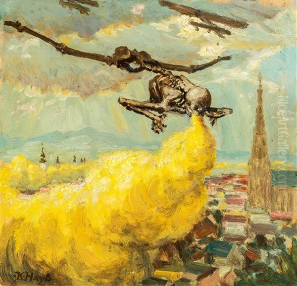 Gas - Tod - Angriff Uber Linz Oil Painting by Karl Hayd