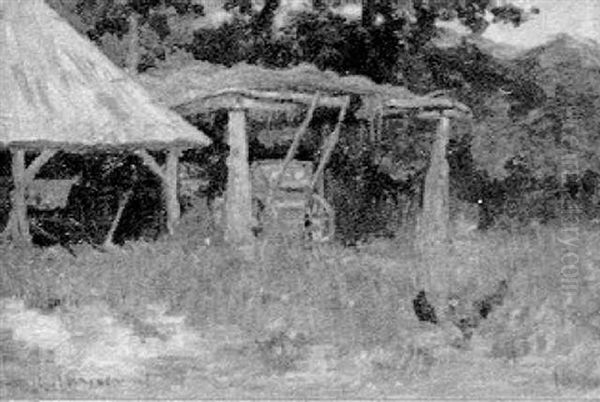 Chickens In The Farmyard Oil Painting by Charles Henry Hayden