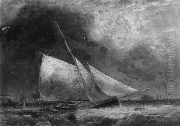 The Yacht Risk In Choppy Seas Off The Coast Oil Painting by Edwin Hayes