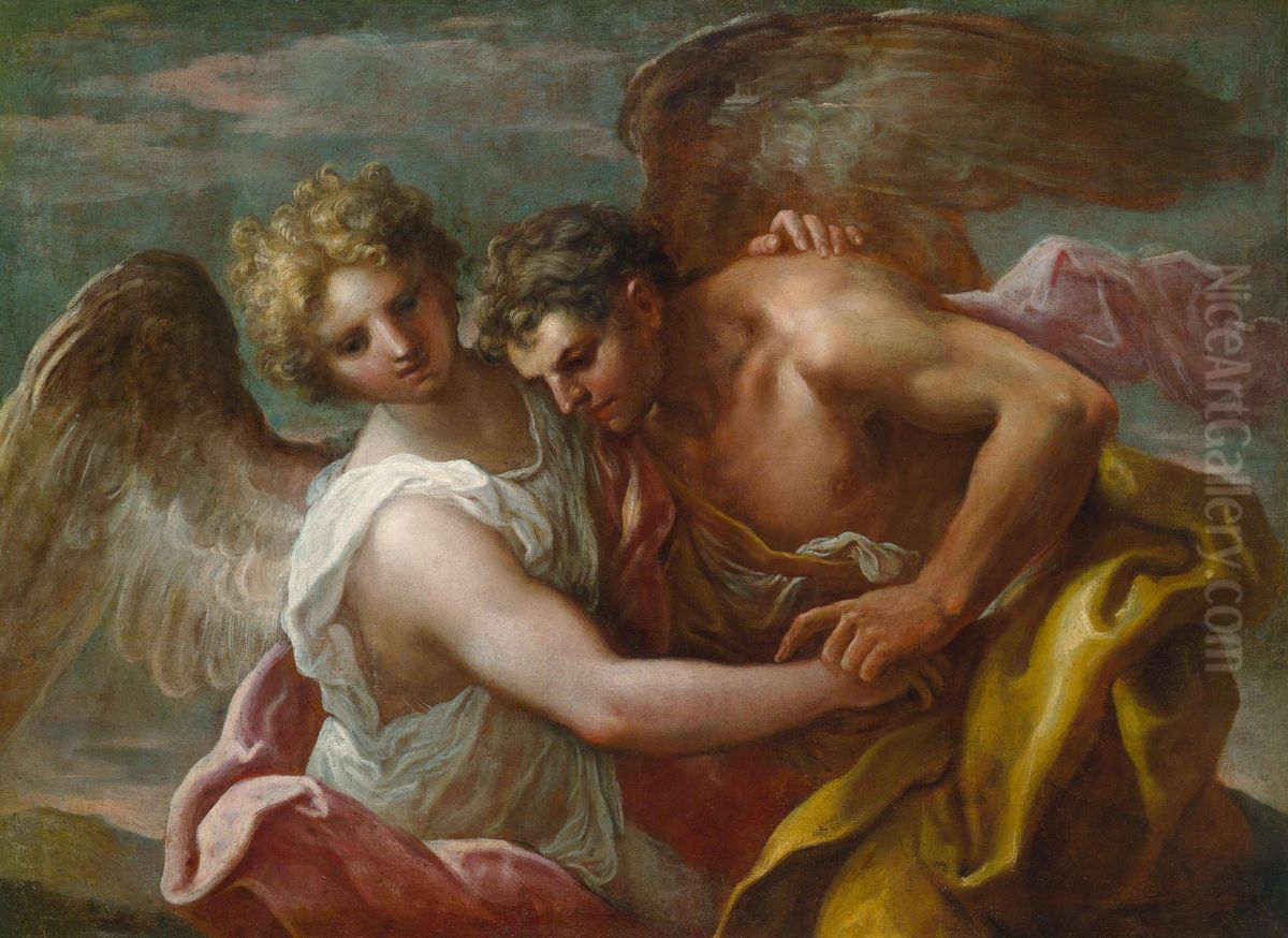Abramo Che Lotta Con L'angelo Oil Painting by Nicolo Bambini