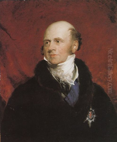 Portrait Of John, Sixth Duke Of Bedford, K.g., Wearing A Brown Coat Over A Fur-collared Coat And The Garter Star Oil Painting by George Hayter