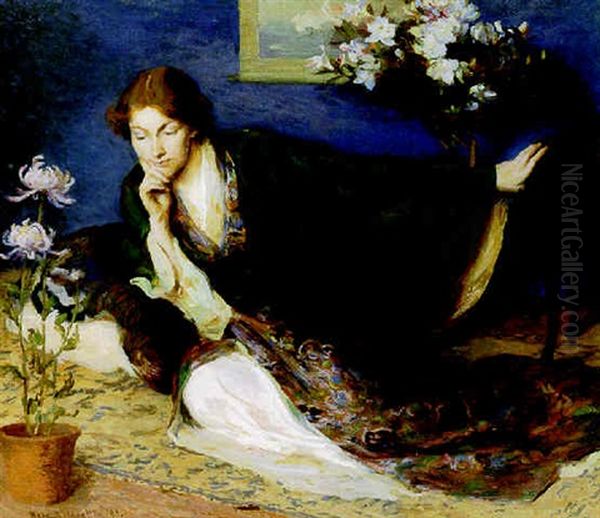 Woman In A Kimono Oil Painting by Mary Brewster Hazelton