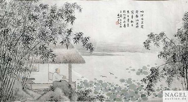 Gelehrter Im Seepavillion (after Qing) Oil Painting by  He Chong