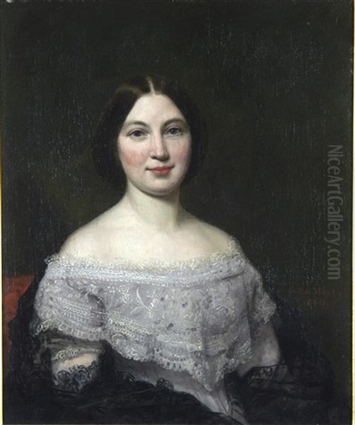 Portrait Of Lewis Conner Jurey (+ Portrait Of Mary Elizabeth Jurey, Nee Holt; Pair) Oil Painting by George Peter Alexander Healy