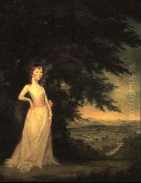 Portrait Of A Young Girl Said To Be A Member Of The         Pennington Family Of Muncaster Castle, Standing Full Oil Painting by Robert Healy
