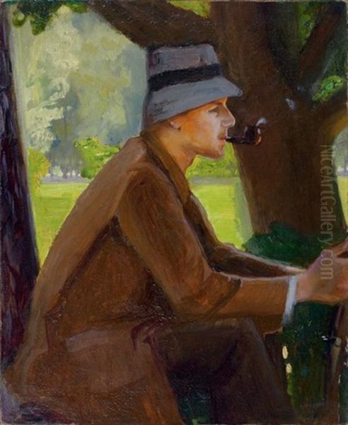 Halte A Giverny, (autoportrait?) Oil Painting by Charles Heberer