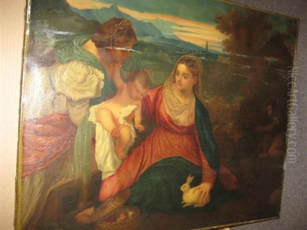 Virgin And Child (after Titian) Oil Painting by Charles Heberer