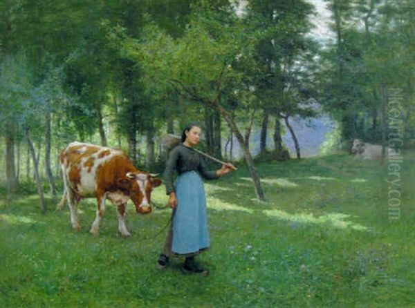 French Farm Girl Oil Painting by Charles Heberer