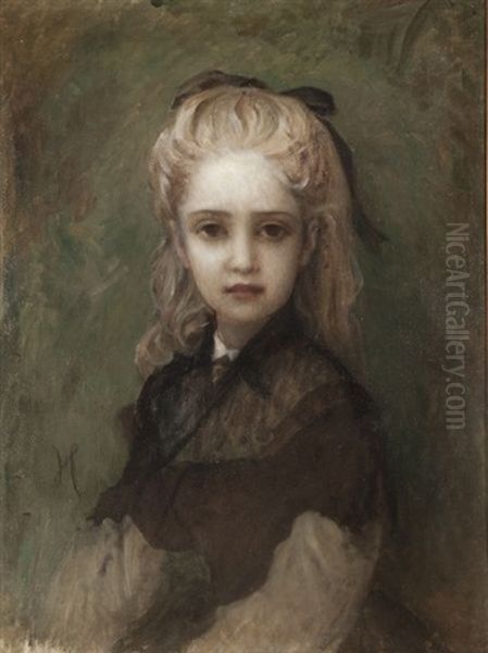 Portrait De Fillette Oil Painting by Antoine Auguste Ernest Hebert