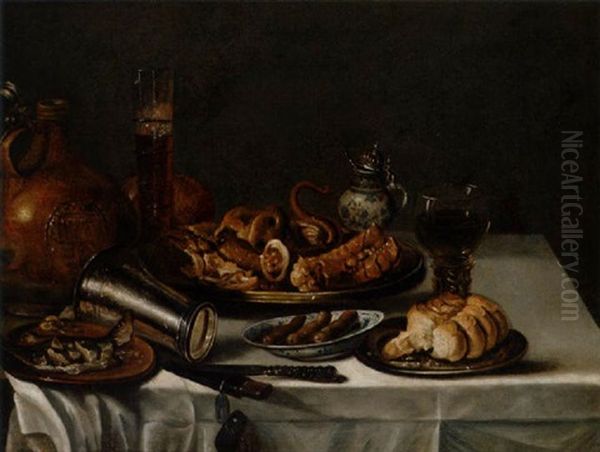 Stilleben Med Vingals, Brod Och Fiskar Oil Painting by Willem Claesz Heda