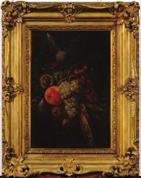 Sill Life Of Grapes, Cherry, Apple, Pomegranate, Fig, Corn And Castanea Dentata Oil Painting by Cornelis De Heem