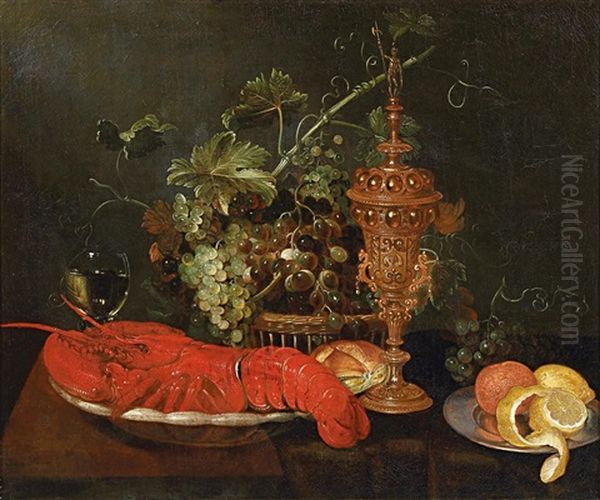 Variastillleben Mit Hummer Und Deckelpokal Oil Painting by Jan Davidsz De Heem