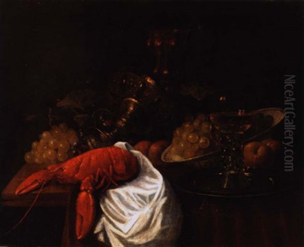 A Banketje Still Life With A Lobster, Tazza And Fruit Oil Painting by Jan Davidsz De Heem