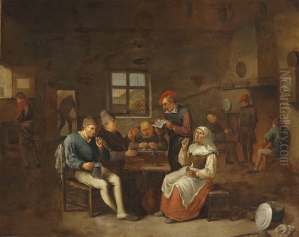 Tavern Scene With Peasants Oil Painting by Egbert Van Heemskerck
