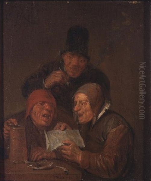 Boors Singing In A Tavern Oil Painting by Egbert Van Heemskerck